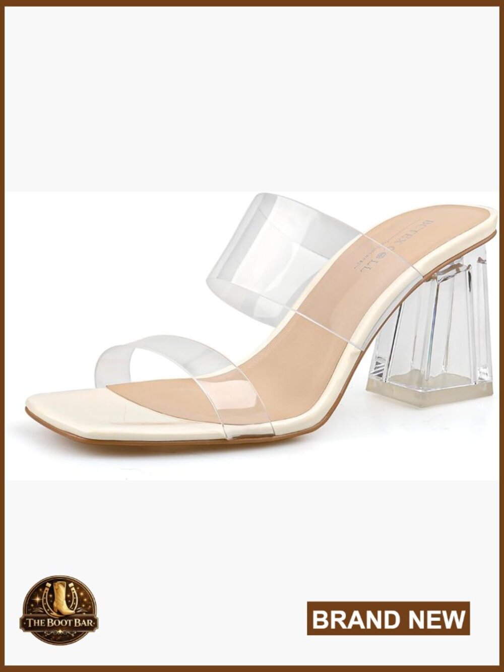 Clear Chunky Block Heels Two Strap Square Toe Slip On Dress Sandals